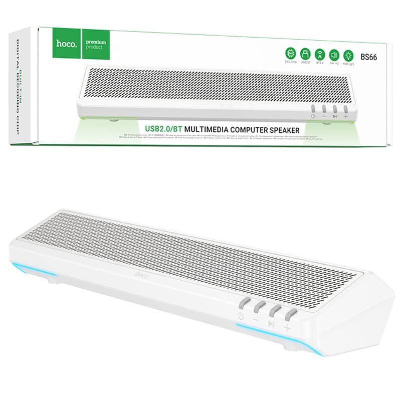 Hoco (BS66) » Boxa portabila, BT 5.4, 2 × 3 W, dual-conectivitate BT + USB, design plat, White