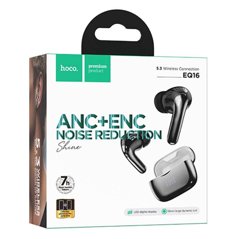 Hoco (EQ16) - Casti Wireless, Ear Buds, BT 5.3, 180h StandBy, 320mAh, ANC, Glaze, Black 1