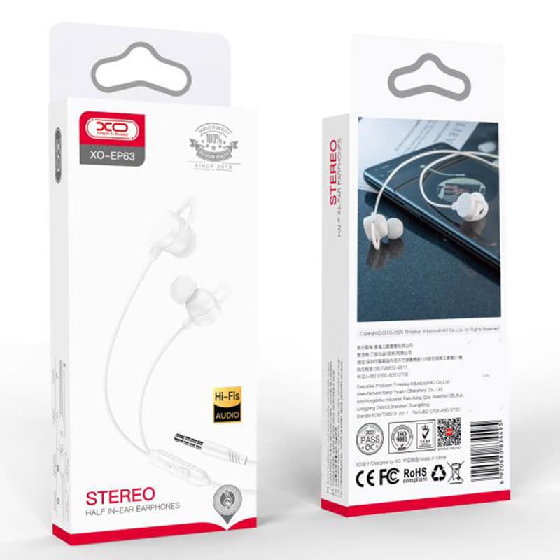 XO (EP63) - Casti cu Fir, In Ear, 3.5mm, 1.2m, Mic &amp; Volume Key, HiFi, White 1