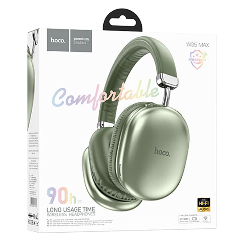 Hoco (W35 Max) - Casti Wireless, Over Ear, BT 5.3, Stand-By 200h, 800mAh, suport card, Joy, Green 1