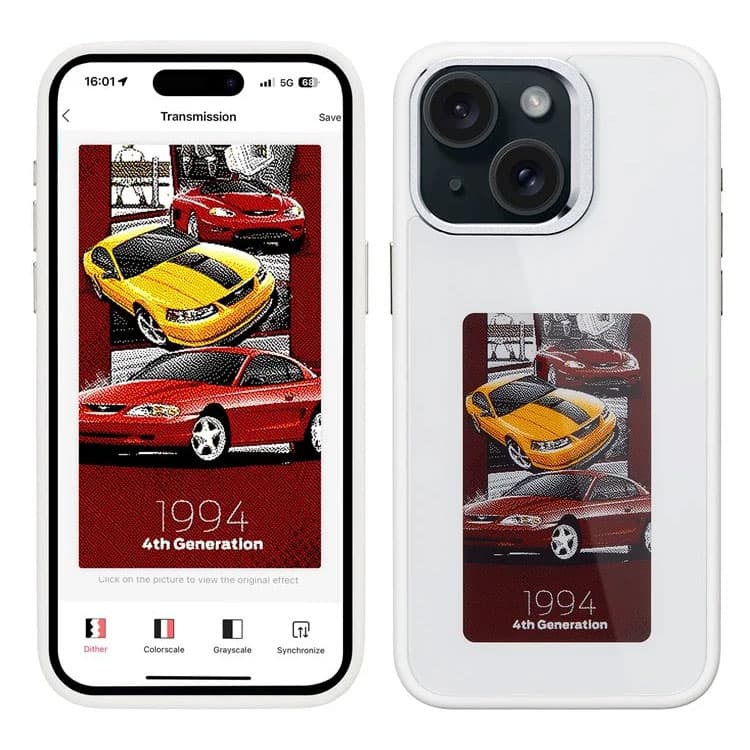 Husa InkLed » iPhone 15 Pro Max, ShockProof, cu Ecran Digital, Microfiber, PC Plus TPU, White 1