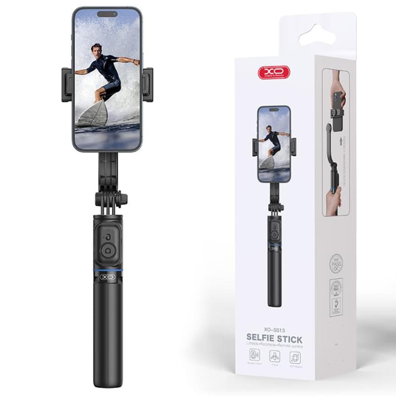 XO (SS13) - Suport Stand, tiPhone Selfie, brat telescopic, TriPhoneods, 106cm, Suport detasabil, Black 1