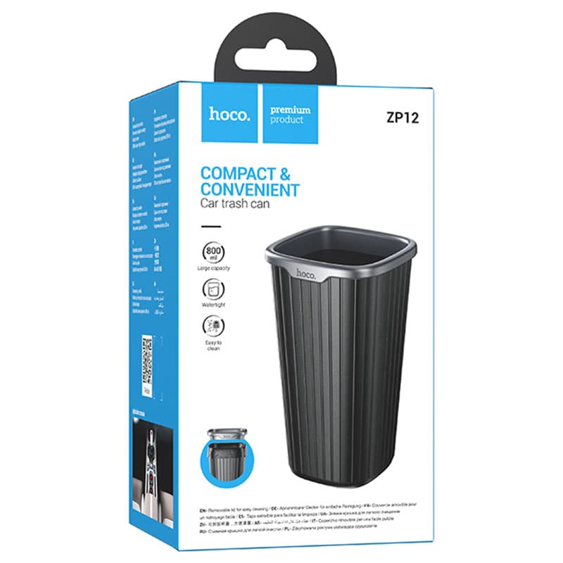 Hoco (ZP12) - Mini cos de gunoi pentru masina, 800ml, montaj Suport pahar + 90 role, Black 1