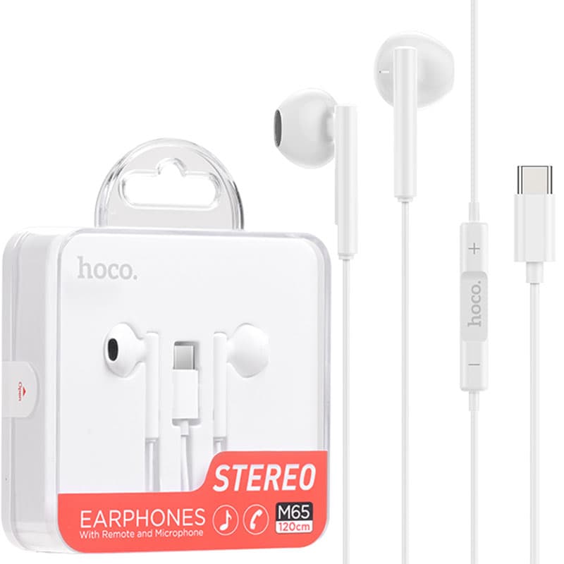 Hoco (M65) - Handsfree, In Ear, USB-C, 1.2m, Driving, White 1