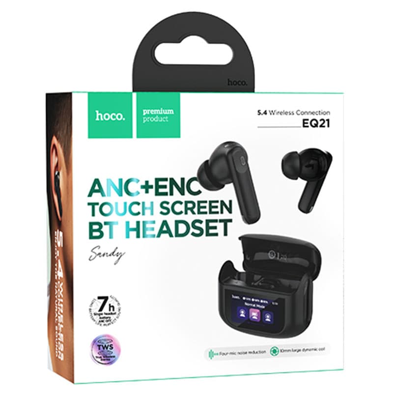 Hoco (EQ21) - Casti Wireless, Ear Buds, BT 5.4, 40/400mAh, ANC+ENC, Touchscreen, Midnight/Black 1