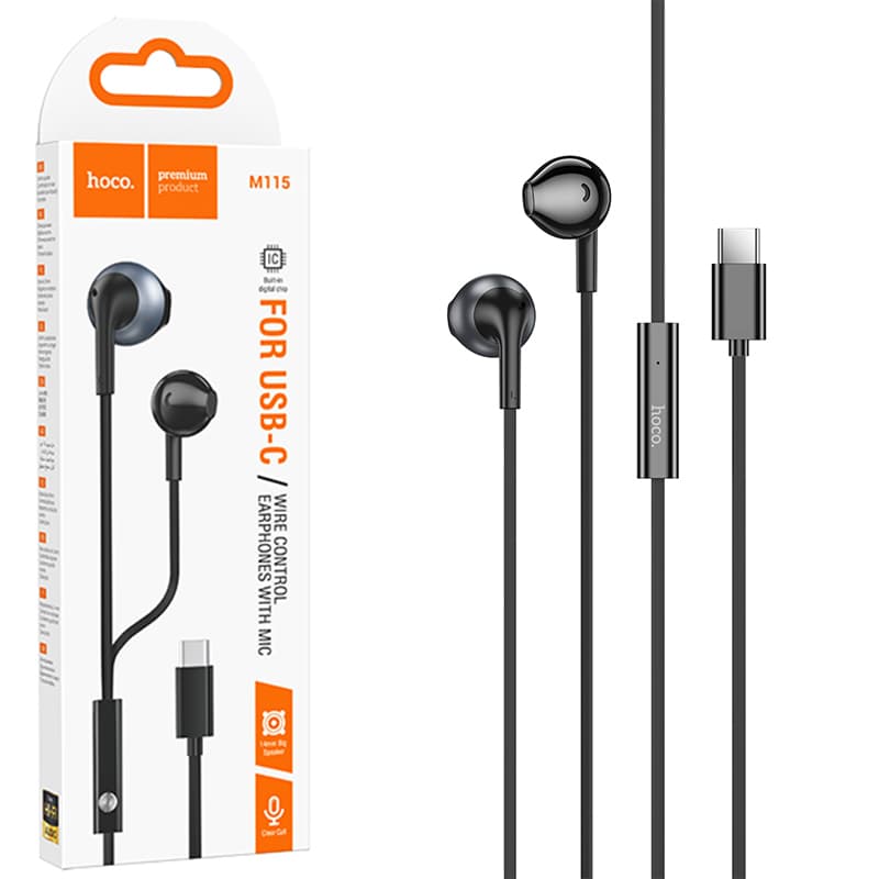 Hoco (M115) - Casti cu Fir, In Ear, USB-C, 1.2m cablu, Black 1