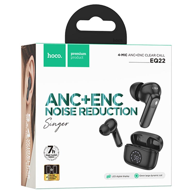 Hoco (EQ22) - Casti Wireless, Ear Buds, BT 5.4, 40/400mAh, ANC+ENC, PowerLED, Midnight/Black 1