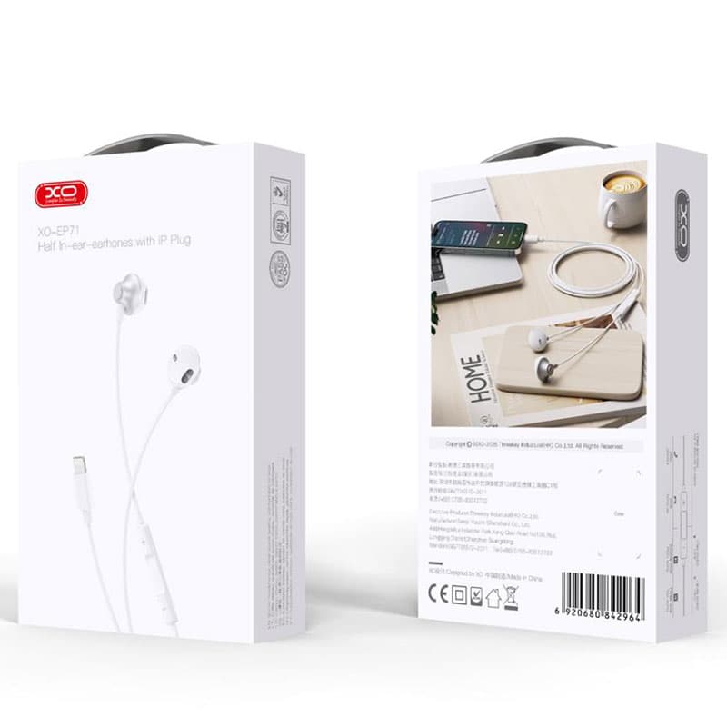 XO (EP71) - Casti cu Fir, In Ear, Lightning, 1.2m, Mic &amp; Volume Key, HiFi, White 1