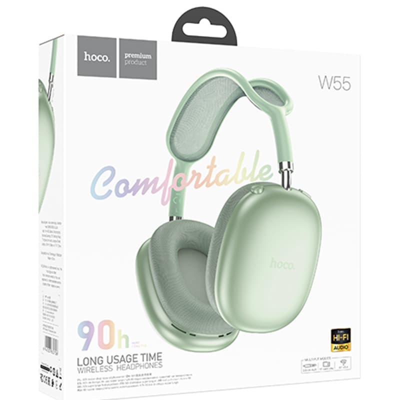 Hoco (W55) - Casti Wireless, Over Ear, BT 5.4, 200h StandBy, TF Card, Green 1