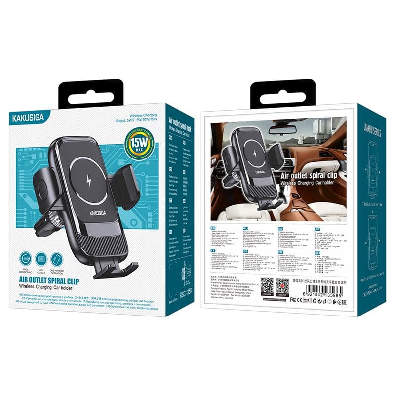 Kaku (KSC-1158) - Suport Auto cu incarcare Wireless, Ventilatie, cleme laterale, Black 1