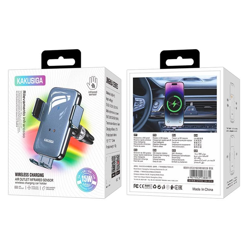 Kaku (KSC-1188) - Suport Auto cu incarcare Wireless, Ventilatie, cleme laterale, Black 1