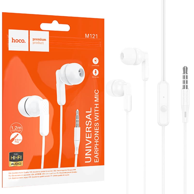 Hoco (M121) - Casti cu Fir, In Ear, 3.5mm, 1.2m, Mic &amp; Volume Key, HiFi, White 1