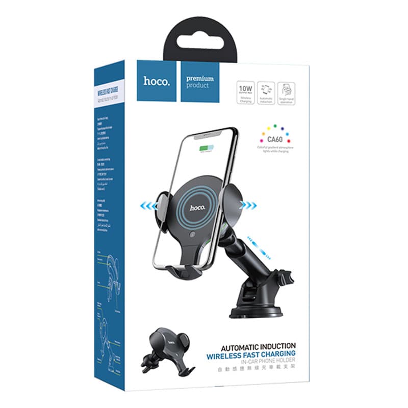 Hoco (CA60) - Suport Auto cu incarcare, 10W, cu cleme laterale, montaj Grila/Bord, Black