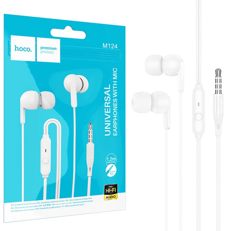 Hoco (M124) - Casti cu Fir, In Ear, 3.5mm, 1.2m, Mic &amp; Volume Key, HiFi, White 1