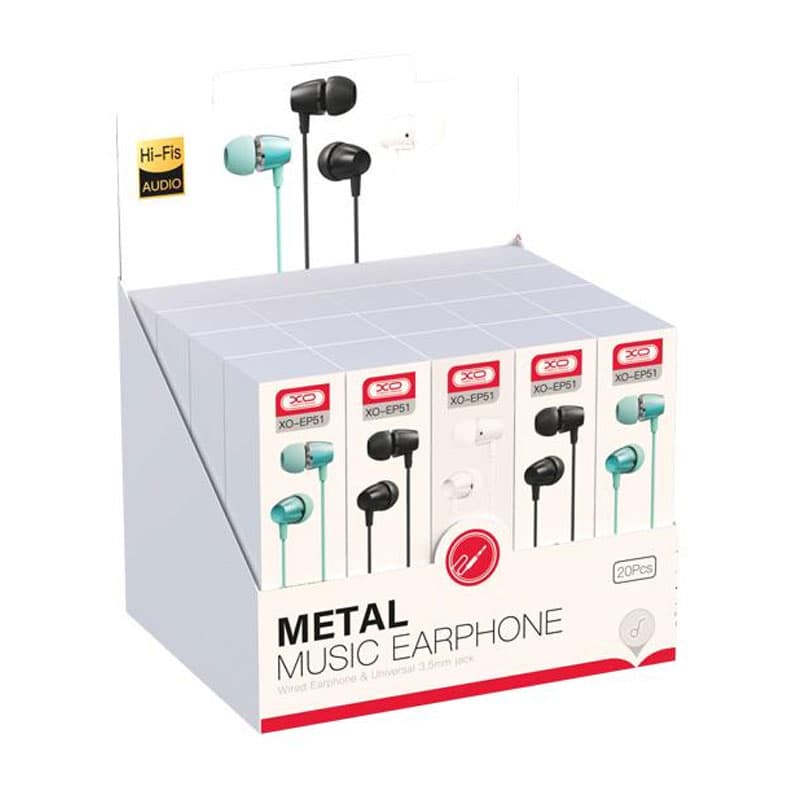 XO (EP50) - Casti cu Fir, In Ear, 3.5mm, 1.2m, Mic &amp; Volume Key, HiFi, MULTICOLOR (SET 20 buc) 1