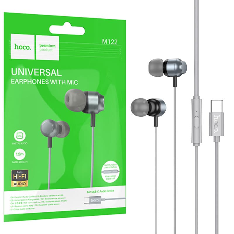 Hoco (M122) - Casti cu Fir, In Ear, USB-C, 1.2m, Mic &amp; Volume Key, HiFi, Grey 1