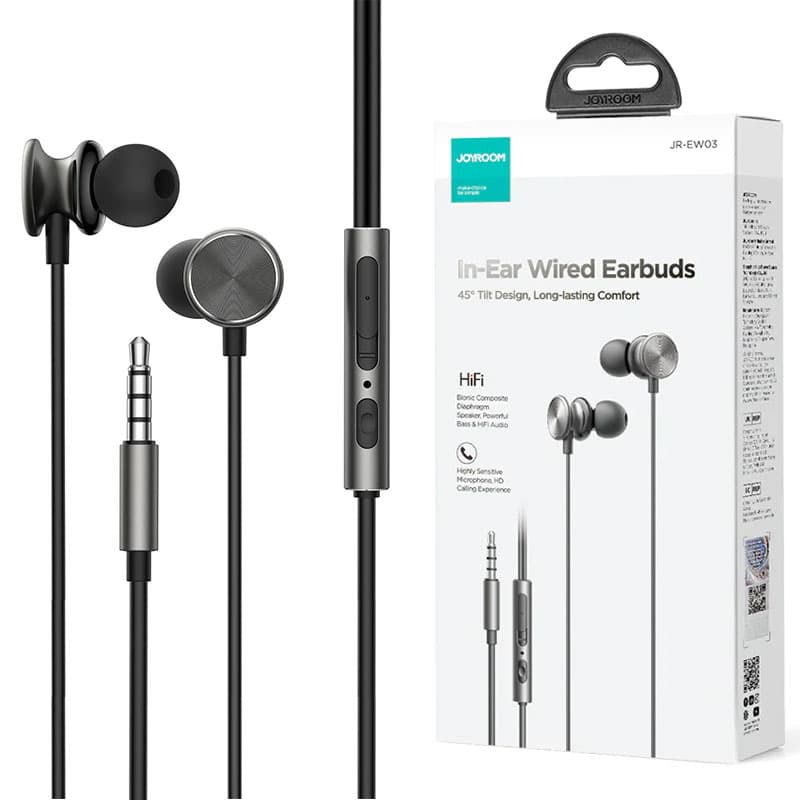 Joyroom (JR-EW03) - Casti cu Fir, In Ear, 3.5mm, 1.2m, Mic &amp; Volume Key, HiFi, Grey 1