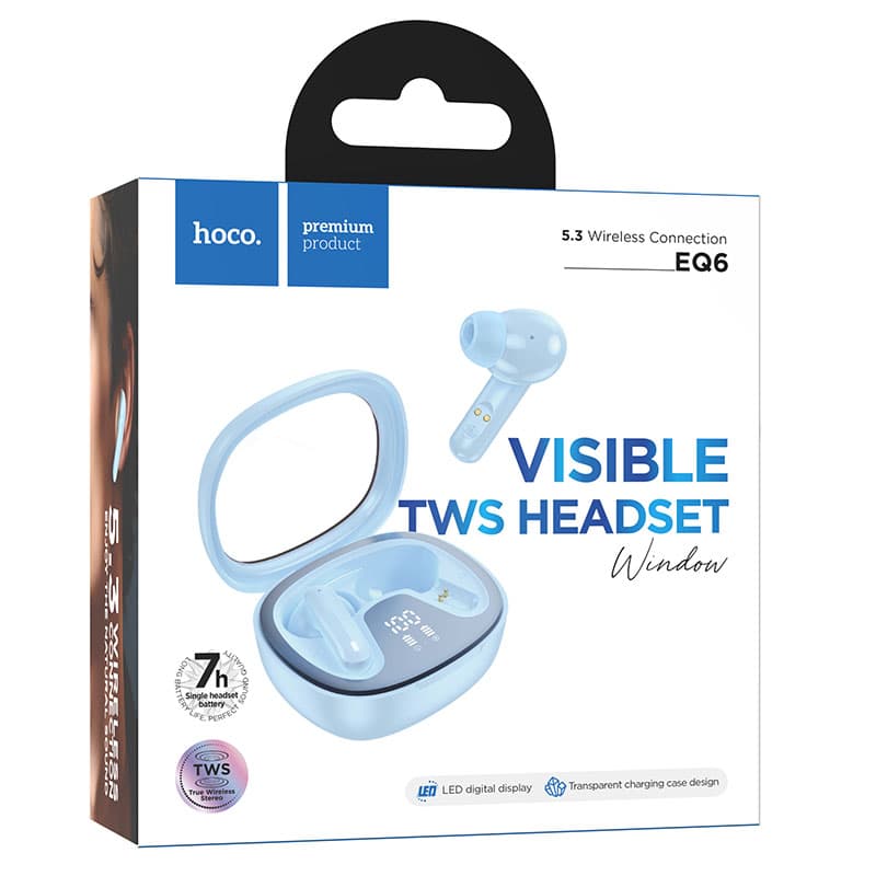 Hoco (EQ6) - Casti Wireless, Ear Buds, BT 5.3, 180h StandBy, 320mAh, Shadow, Blue 1