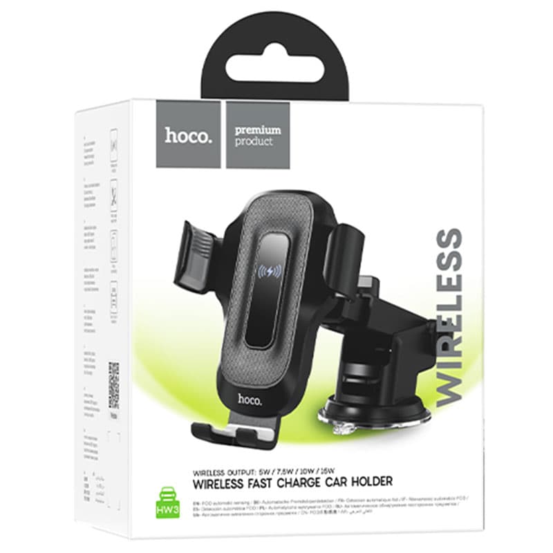 Hoco (HW3) - Suport Auto cu incarcare Wireless, cu cleme laterale, montaj Bord, AutoGravity, Black 1