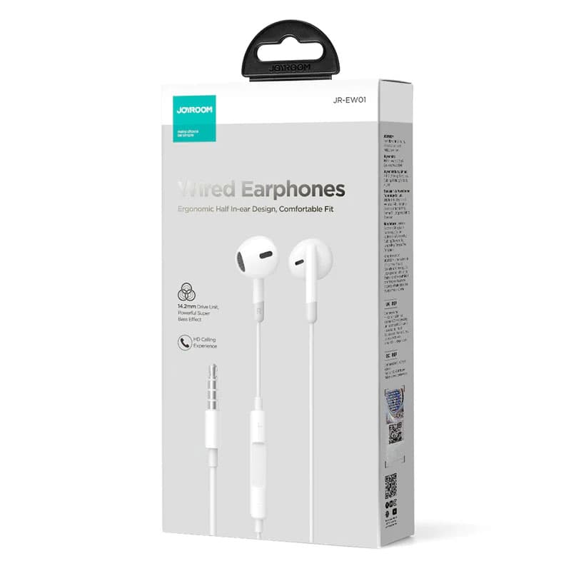 Joyroom (JR-EW01) - Casti cu Fir, In Ear, 3.5mm, 1.2m, Mic &amp; Volume Key, HiFi, White 1