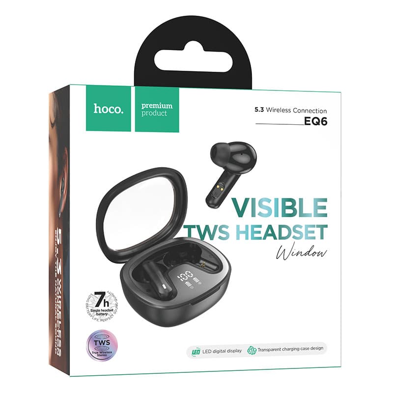 Hoco (EQ6) - Casti Wireless, Ear Buds, BT 5.3, 180h StandBy, 320mAh, Shadow, Black 1
