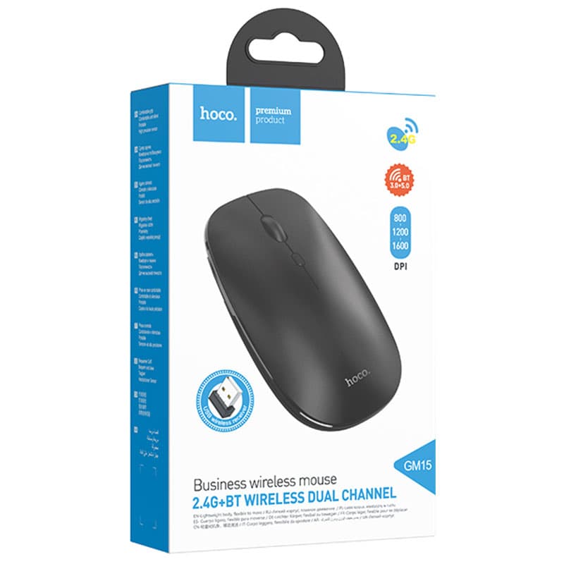 Hoco (GM15) - Mouse Dual, BT 5.0/ Wireless 2.4G, 1.600 DPI, 4D Button, Art, Black 1