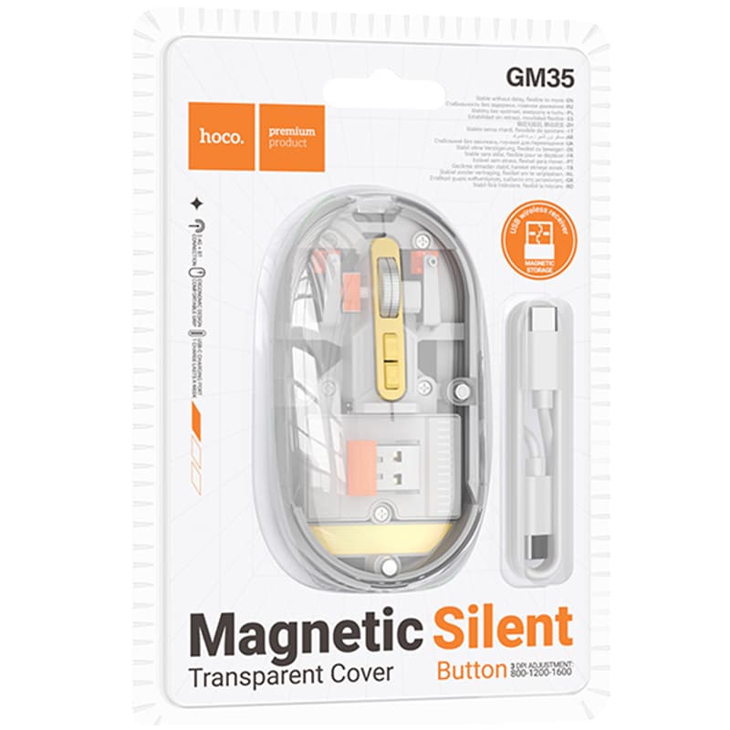 HOCO (GM35) - Mouse Dual, BT 5.0/ Wireless 2.4G, 1.600 DPI, 5 Buttons, Clear/Grey