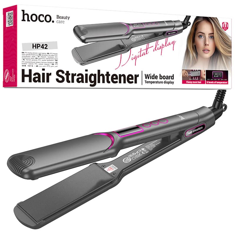 Hoco (HP42) - Placă electrică de îndreptat părul cu plăci late, afișaj digital, Grey
