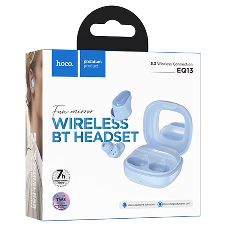 Hoco (EQ13) - Casti Wireless, Ear Buds, BT 5.3, 180h StandBy, 400mAh, Mirror Case, Funtrue, Blue 1
