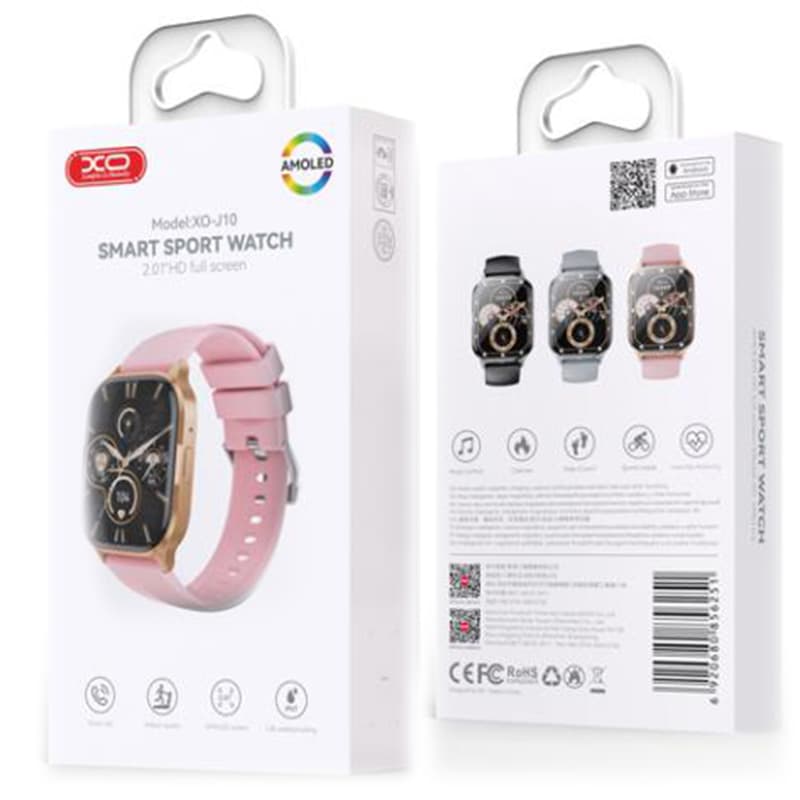 XO(J10) - Ceas SmartWatch, Amoled, BT 5.3, 260mAh, Star Mist, Square Sport, Pink 1