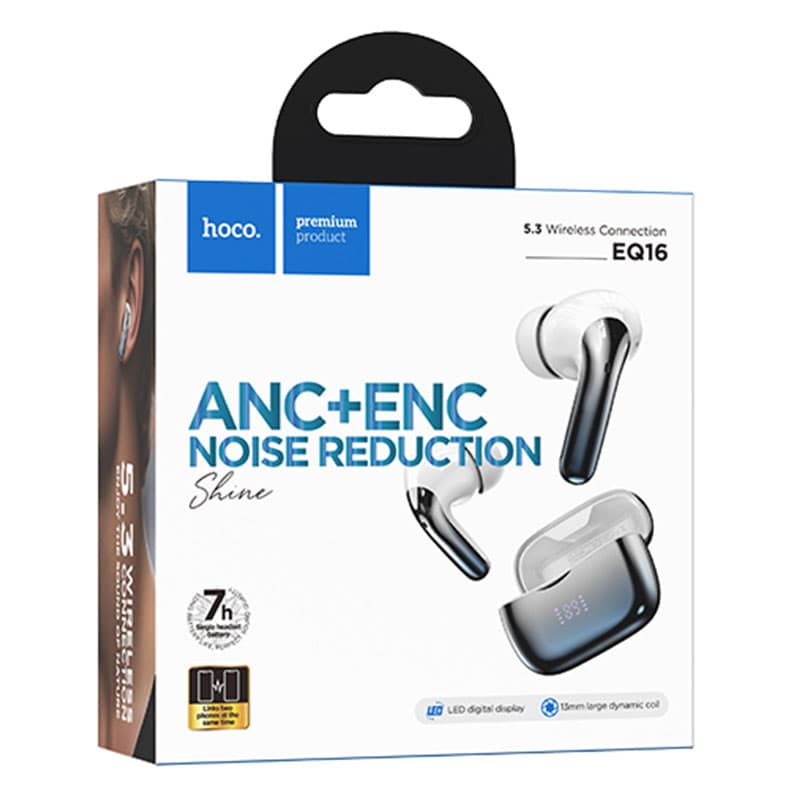 Hoco (EQ16) - Casti Wireless, Ear Buds, BT 5.3, 180h StandBy, 320mAh, ANC, Glaze, Blue 1