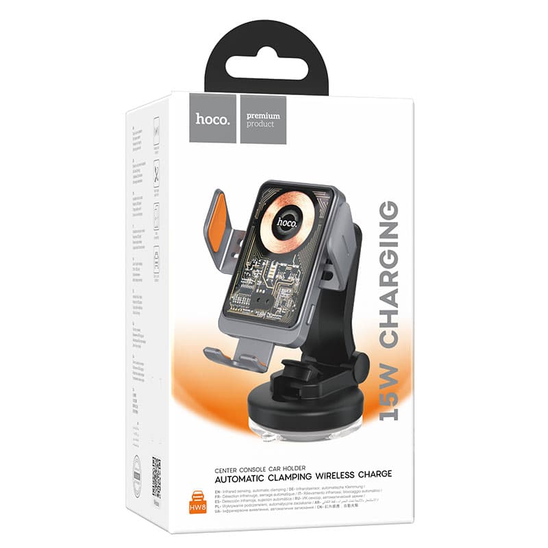 Hoco (HW8) - Suport Auto cu incarcare, cu cleme laterale, montaj Bord, AutoSensor Lock, Grey 1