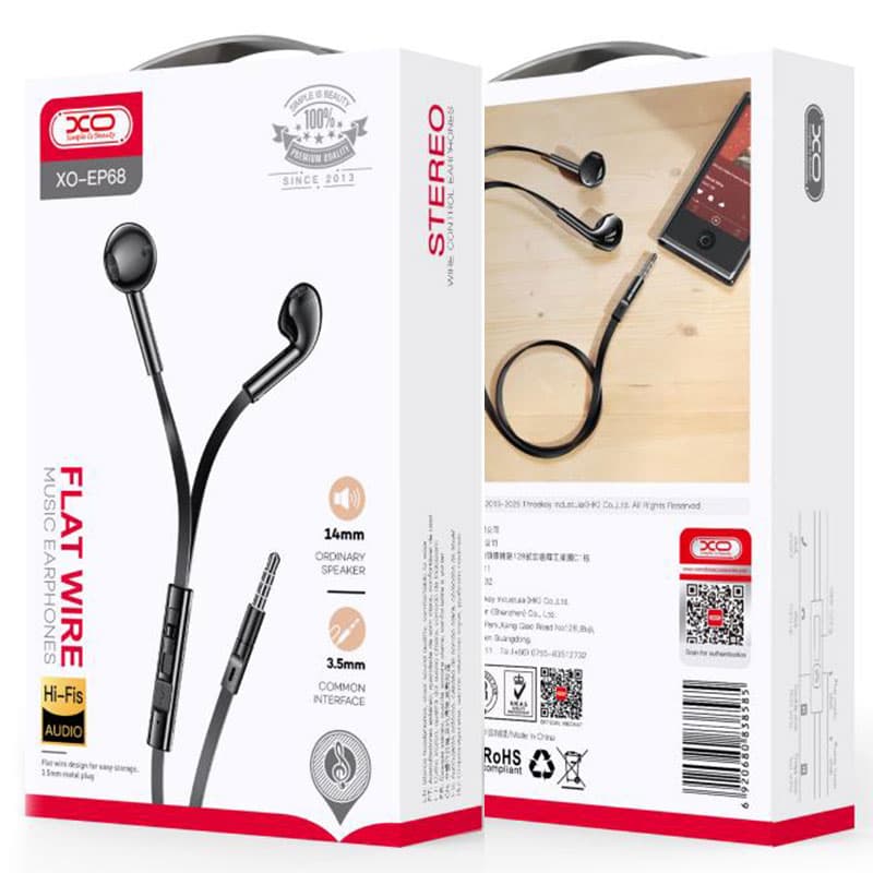 XO (EP68) - Casti cu Fir, In Ear, 3.5mm, 1.2m, Mic &amp; Volume Key, HiFi, Black 1