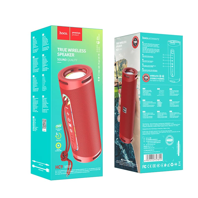 Hoco (HC9) - Boxa portabila, TWS, BT Wireless, Pulse Sport 2*5W, Red 1