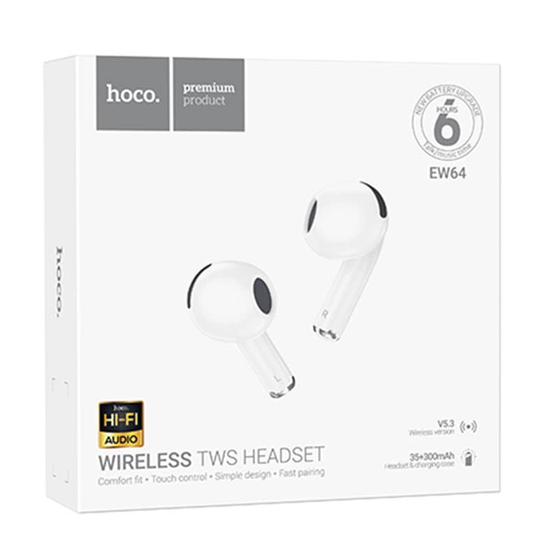 Hoco (EW64) - Casti Wireless, Ear Buds, BT 5.3, 180h StandBy, 300mAh, Slide Tuning, White 1