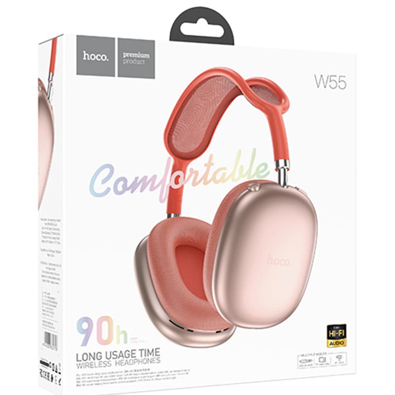 Hoco (W55) - Casti Wireless, Over Ear, BT 5.4, 200h StandBy, TF Card, Pink 1