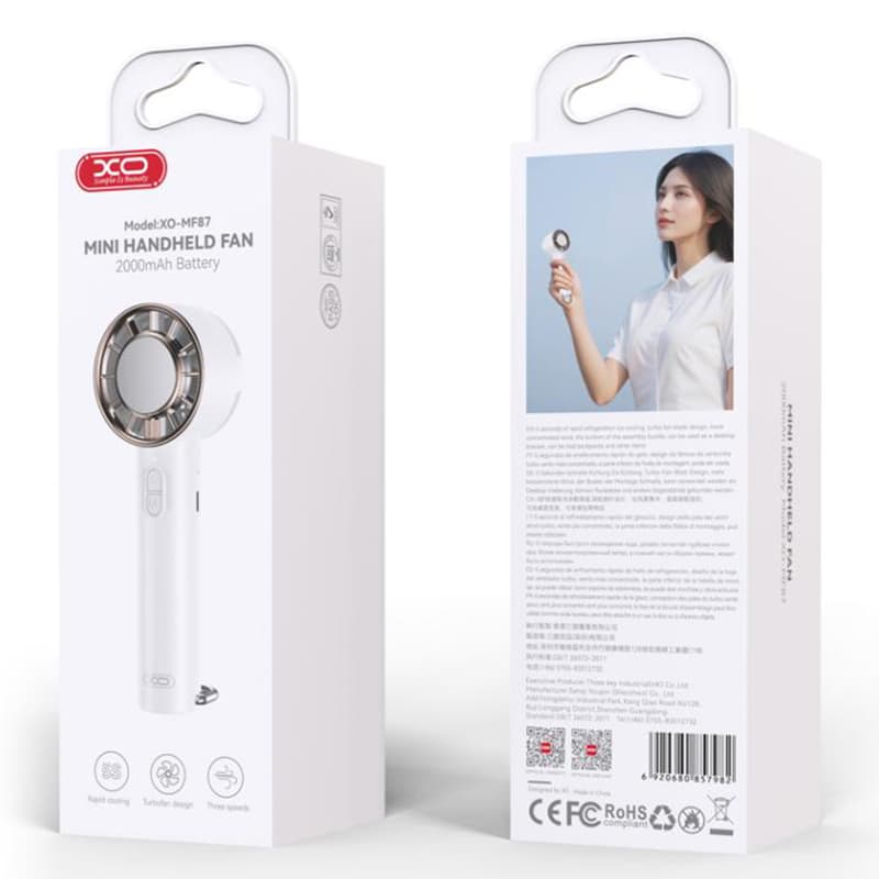 XO (MF87) - Mini ventilator portabil, 3 trepte de viteza, 2000mAh, Cooling Ice, White 1