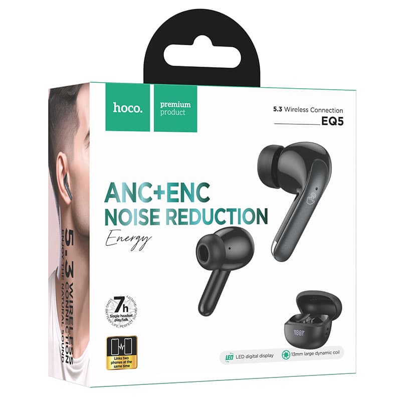 Hoco (EQ5) - Casti Wireless, Ear Buds, BT 5.3, 180h StandBy, 300mAh, ENC Noise, Energy, Black 1