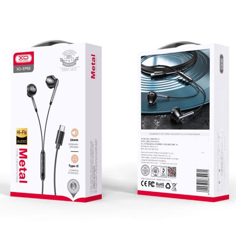 XO (EP66) - Casti cu Fir, In Ear, USB-C, 1.2m, Mic &amp; Volume Key, HiFi, Metall, Black 1