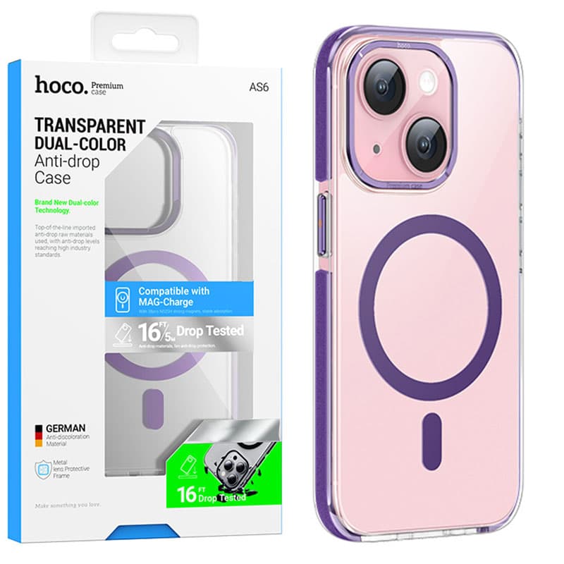 Husa Hoco (AS6) » iPhone 15 - MagSafe, Grip honeEdge, Clear / Purple 1
