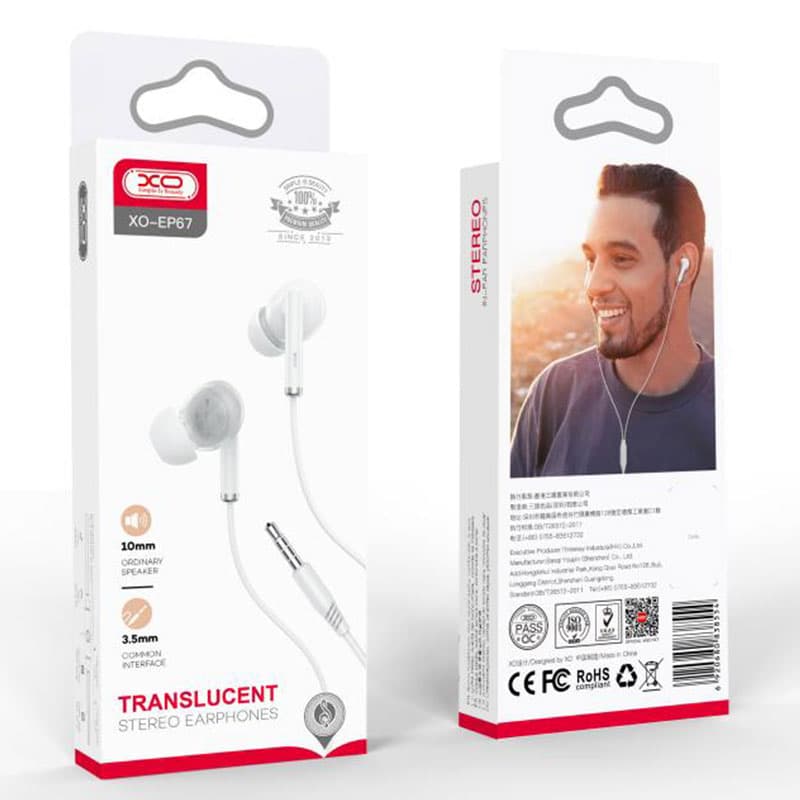 XO (EP67) - Casti cu Fir, In Ear, 3.5mm, 1.2m, Mic &amp; Volume Key, HiFi, White 1