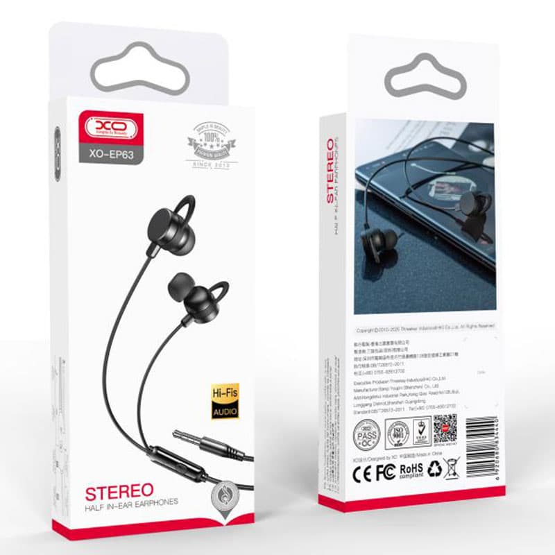 XO (EP63) - Casti cu Fir, In Ear, 3.5mm, 1.2m, Mic &amp; Volume Key, HiFi, Black 1