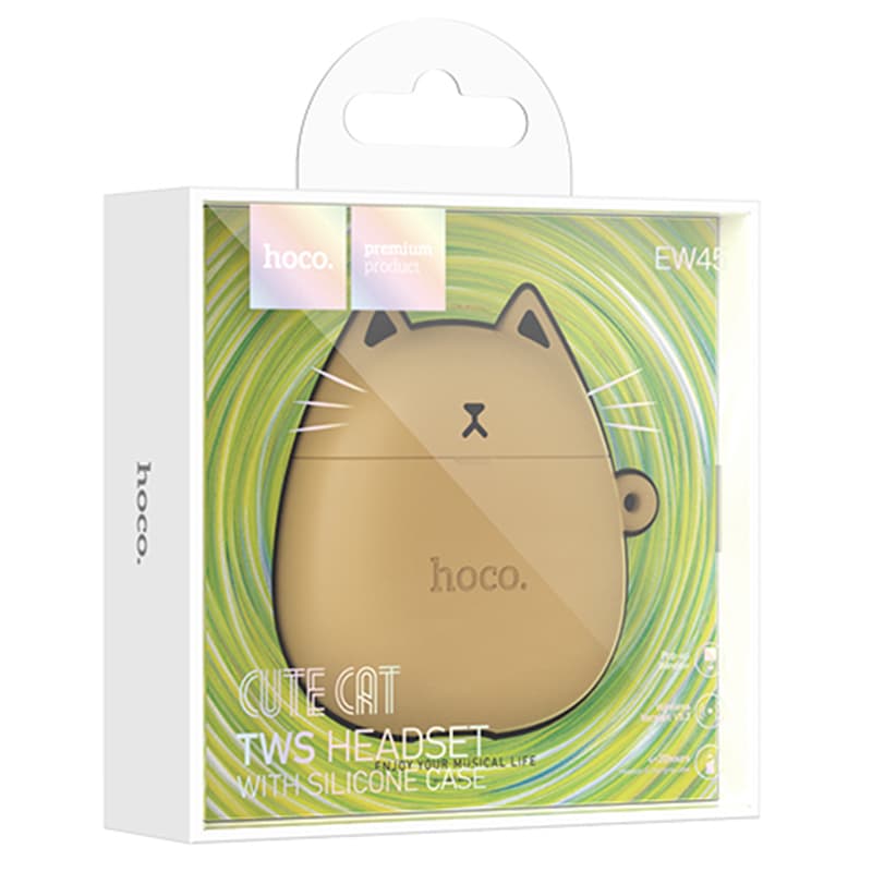 Hoco (EW45) - Casti Wireless, Ear Buds, BT 5.3, 200mAh, + Husa CatCase, Caramel/BROWN 1