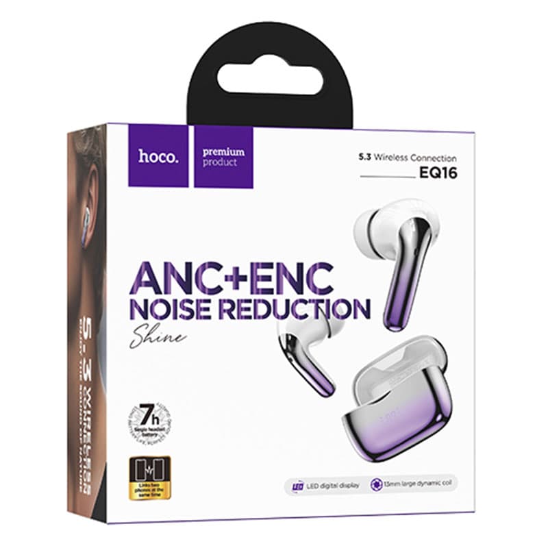 Hoco (EQ16) - Casti Wireless, Ear Buds, BT 5.3, 180h StandBy, 320mAh, ANC, Glaze, Purple 1