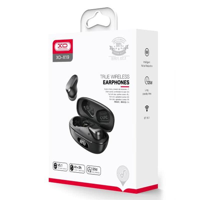 XO (X19) - Casti Wireless, Ear Buds, BT 5.1, 200h StandBy, 250mAh, Ark, Black 1