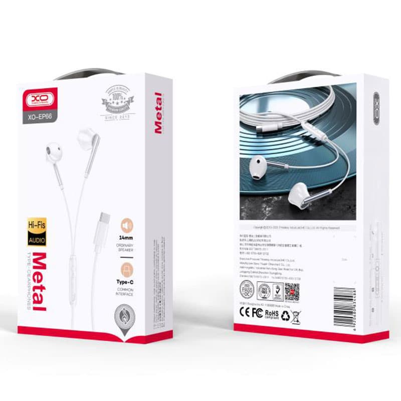 XO (EP66) - Casti cu Fir, In Ear, USB-C, 1.2m, Mic &amp; Volume Key, HiFi, Metall, White 1