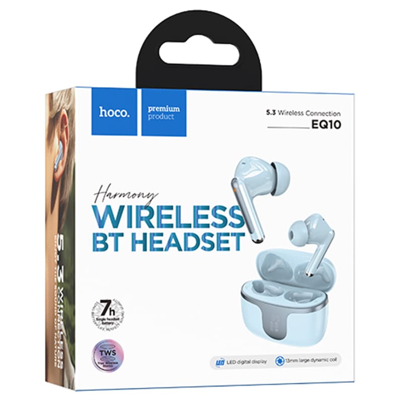 Hoco (EQ10) - Casti Wireless, Ear Buds, BT 5.3, 180h StandBy, 300mAh, Power LED, Harmony, Blue 1