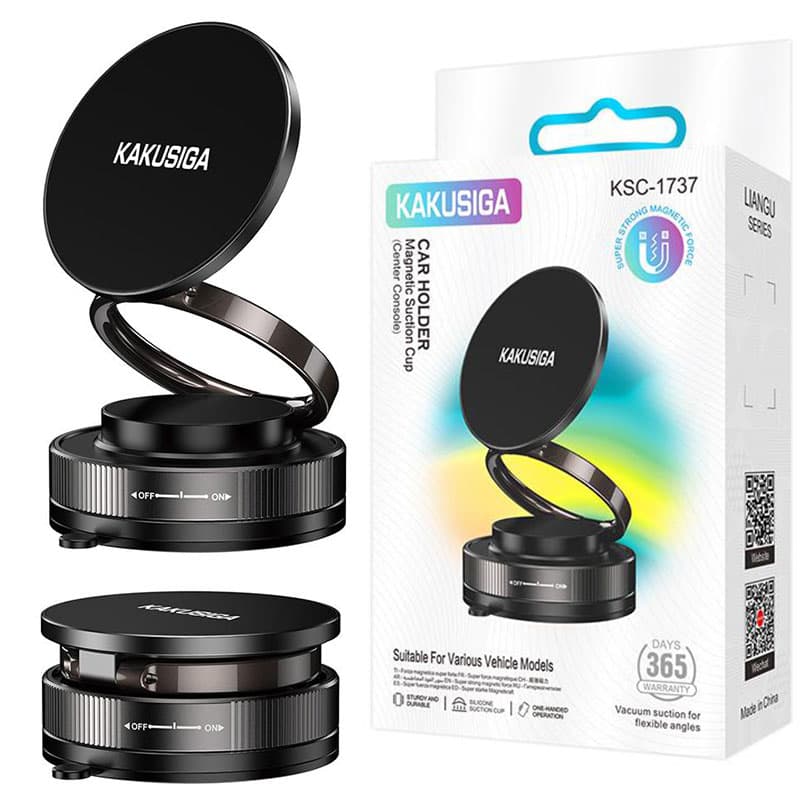 Kaku (KSC-1737) » Suport auto magnetic, Suction, pliabil cu inel, montaj Bord/Parbriz, Black 1