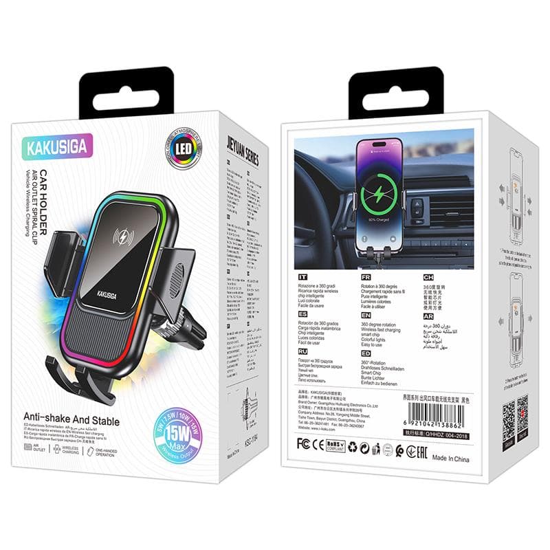 Kaku (KSC-1184) - Suport Auto cu incarcare Wireless , Ventilatie, cleme laterale, Black 1