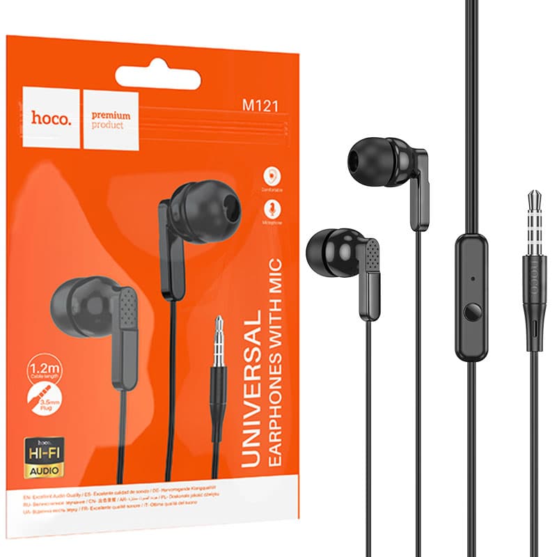 Hoco (M121) - Casti cu Fir, In Ear, 3.5mm, 1.2m, Mic &amp; Volume Key, HiFi, Black 1